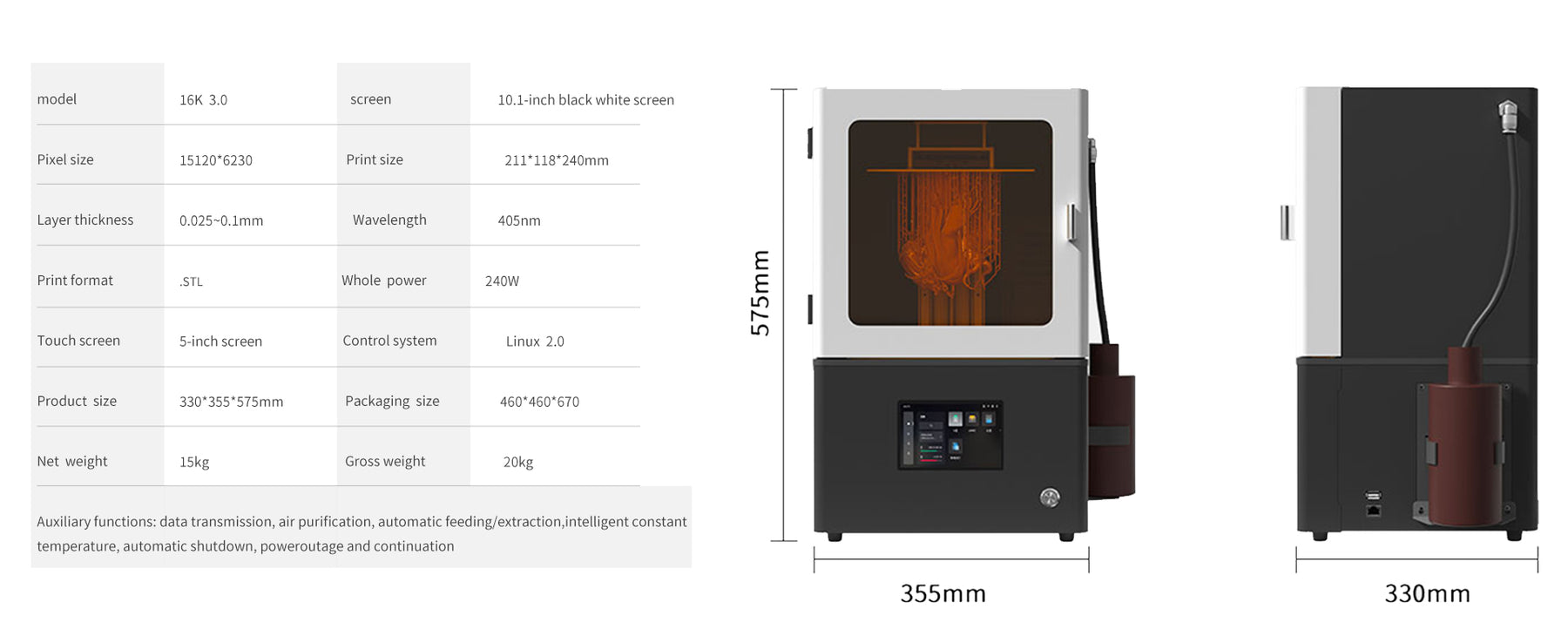 Emake3D LCD Printer 10.1 Inch 16K Intelligent Operation